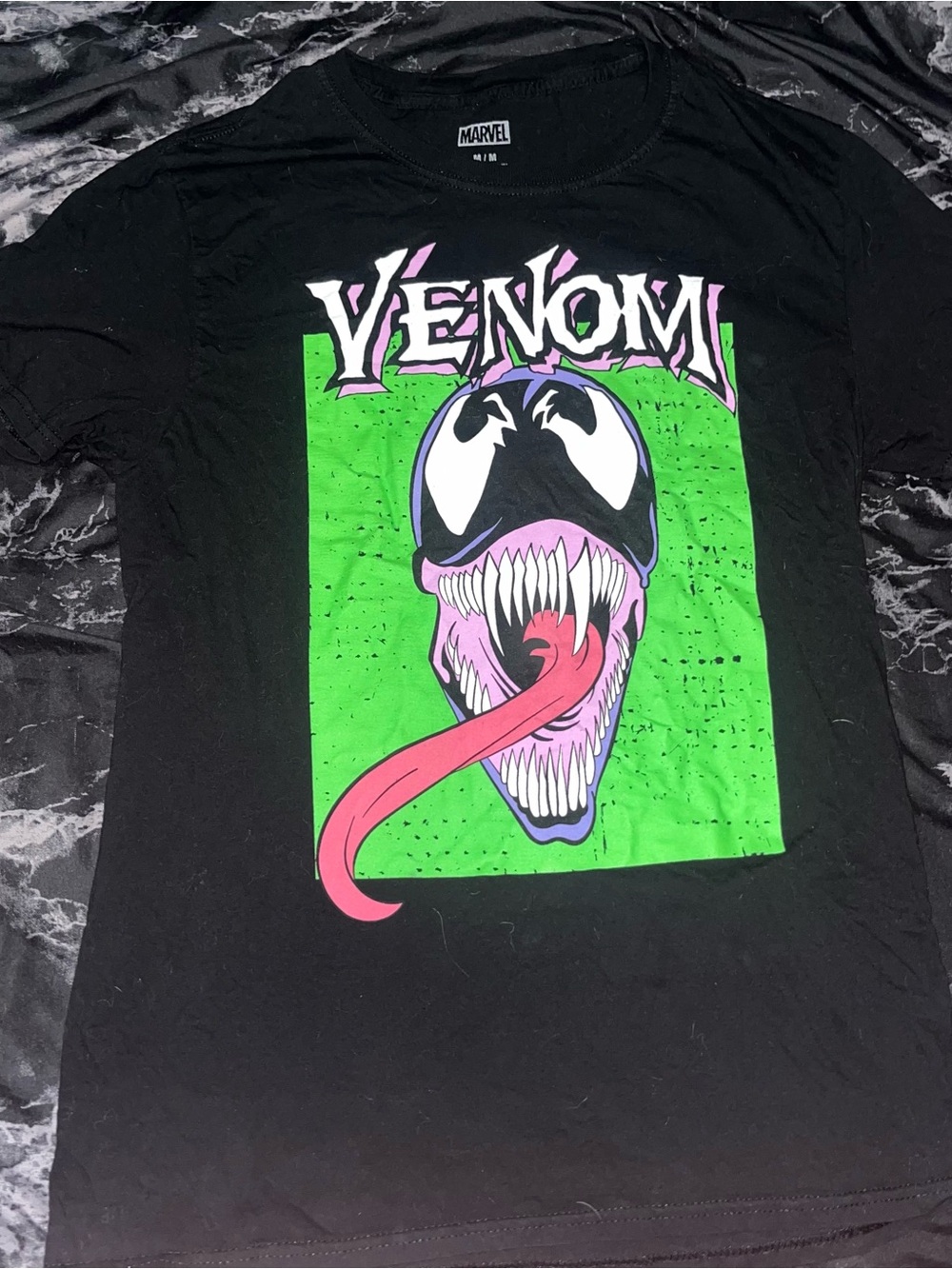 Marvel Venom Graphic Tee - Black with Green & Pink Art size medium